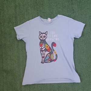Womens Day Of The Dead Cat T Shirt Size Large